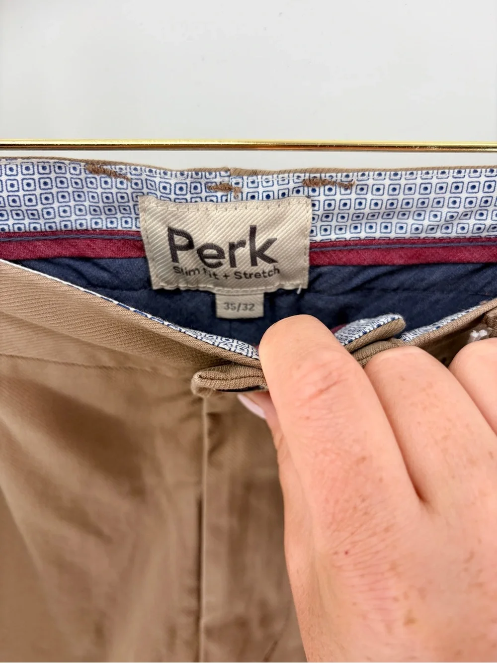 Men’s Perk Feel Good Chinos Dark Khaki Slim Fit Stretch 35x32 - Picture 4 of 12